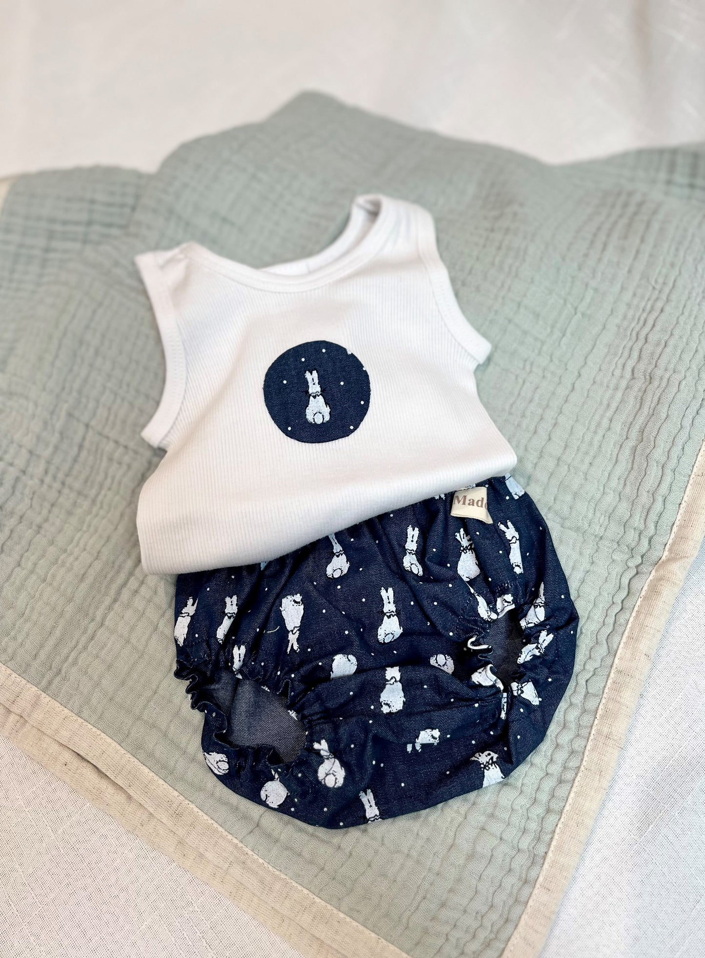 Baby Singlet & Nappy Cover set (Blue Bunny)