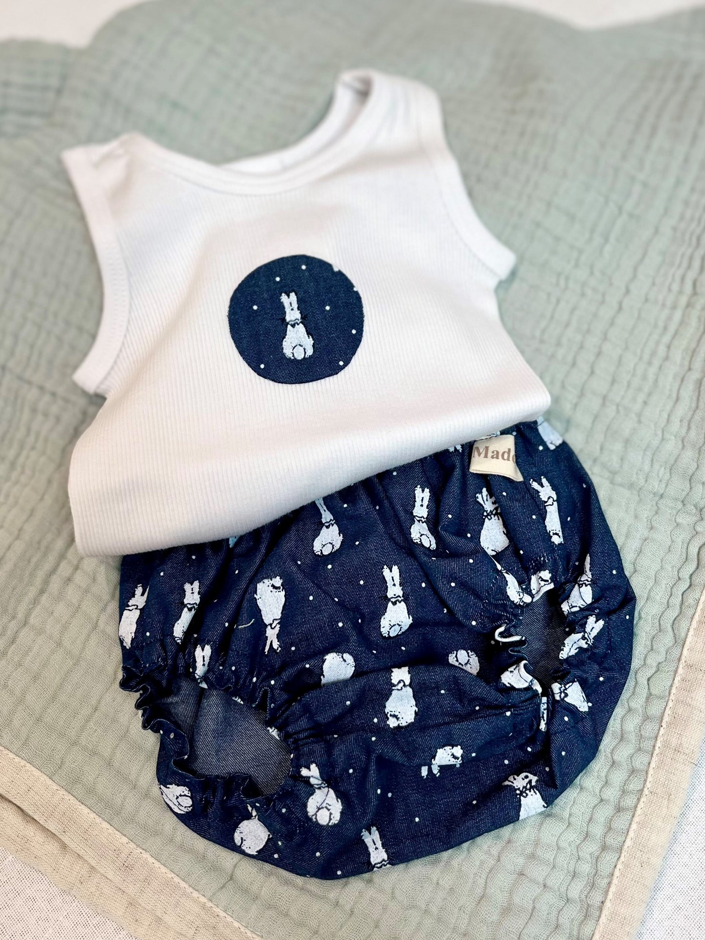 Baby Singlet & Nappy Cover set (Blue Bunny)